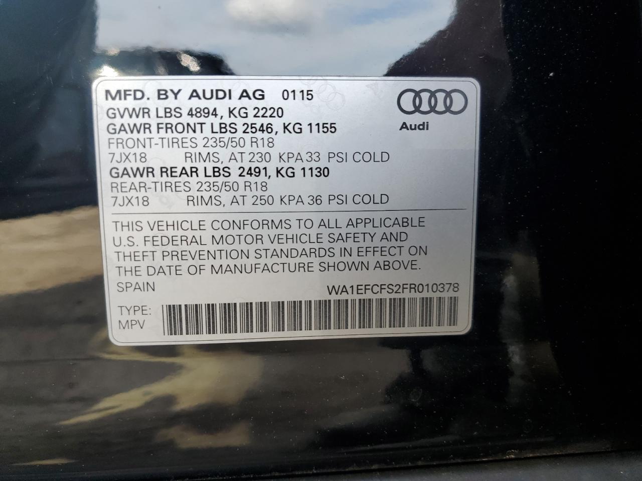 WA1EFCFS2FR010378 2015 Audi Q3 Premium Plus