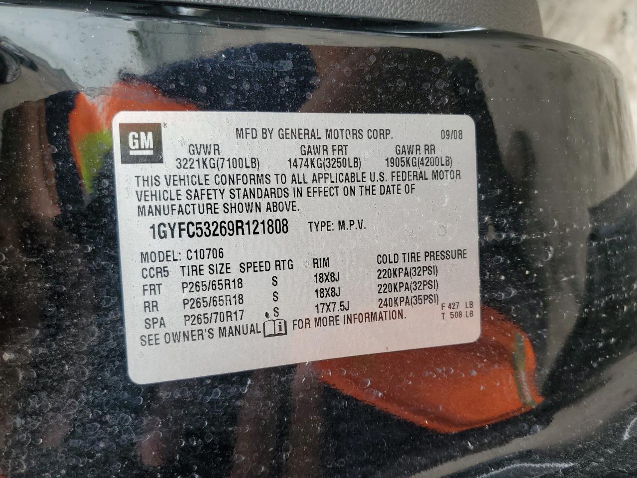 1GYFC53269R121808 2009 Cadillac Escalade Sport