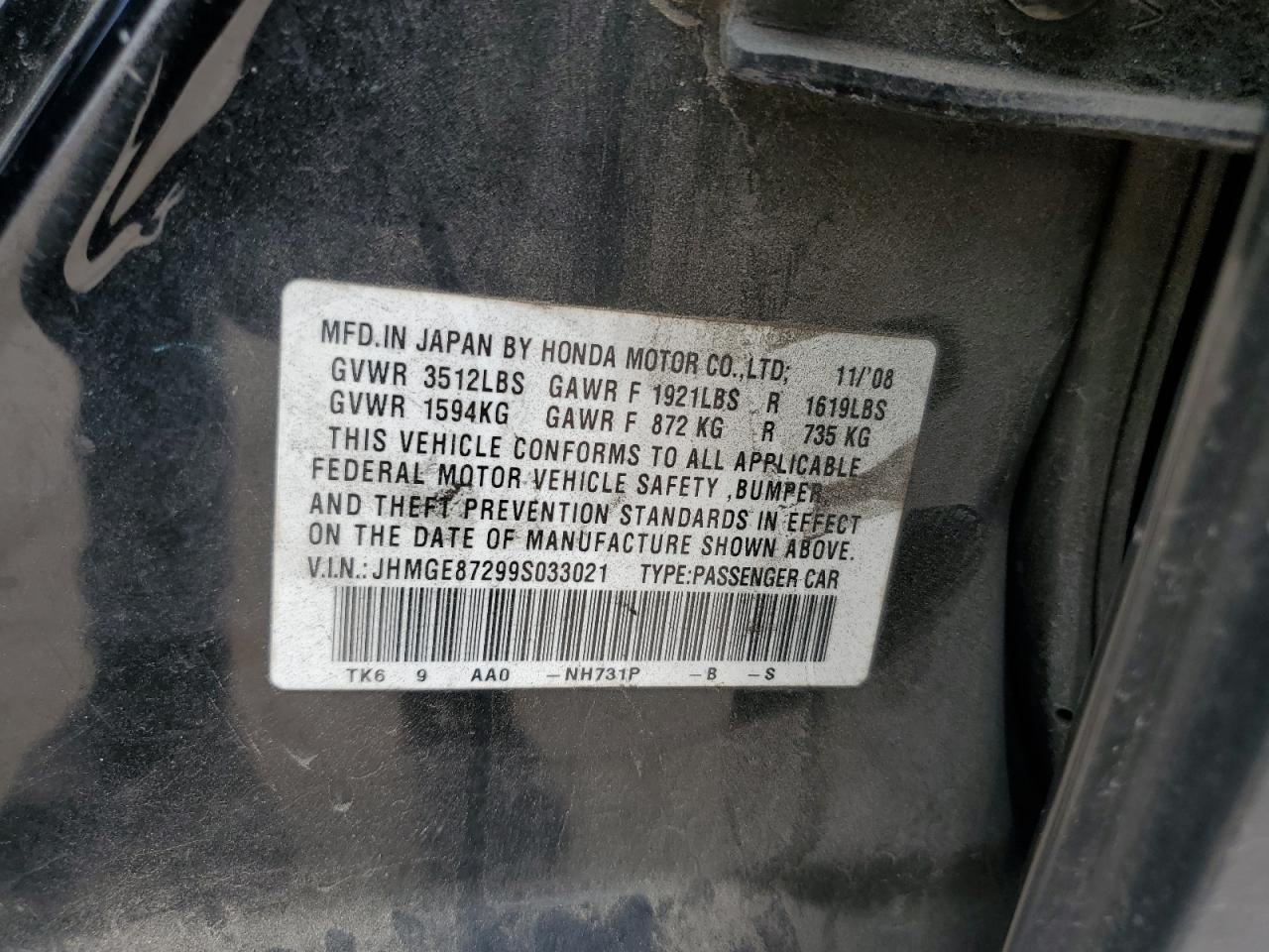 JHMGE87299S033021 2009 Honda Fit