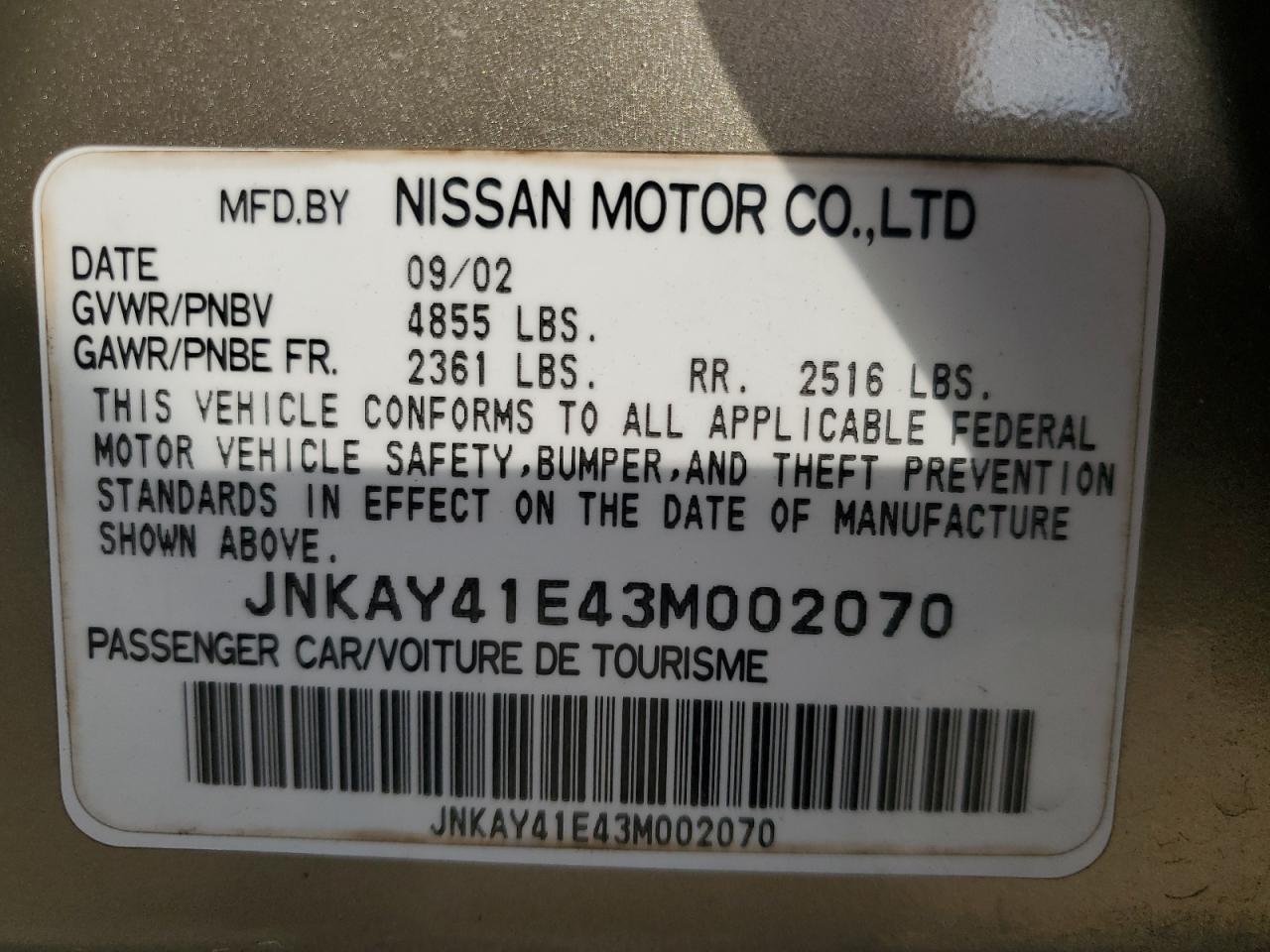 JNKAY41E43M002070 2003 Infiniti M45