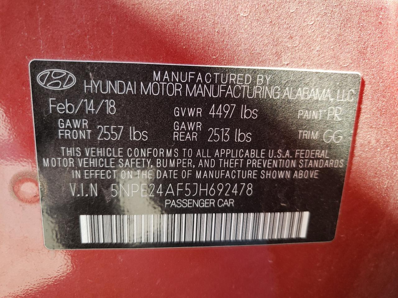 5NPE24AF5JH692478 2018 Hyundai Sonata Se