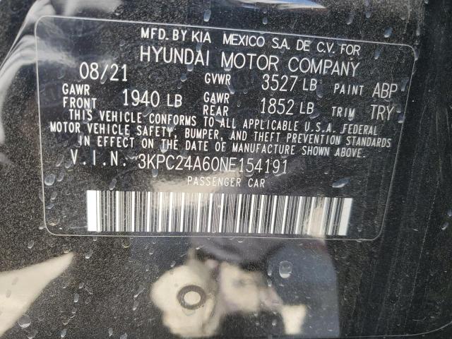 2022 Hyundai Accent Se VIN: 3KPC24A60NE154191 Lot: 54606764