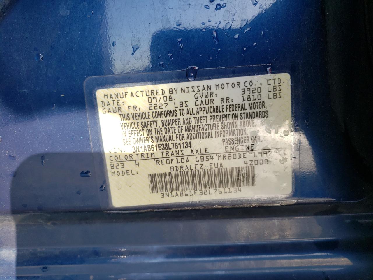 3N1AB61E38L761134 2008 Nissan Sentra 2.0