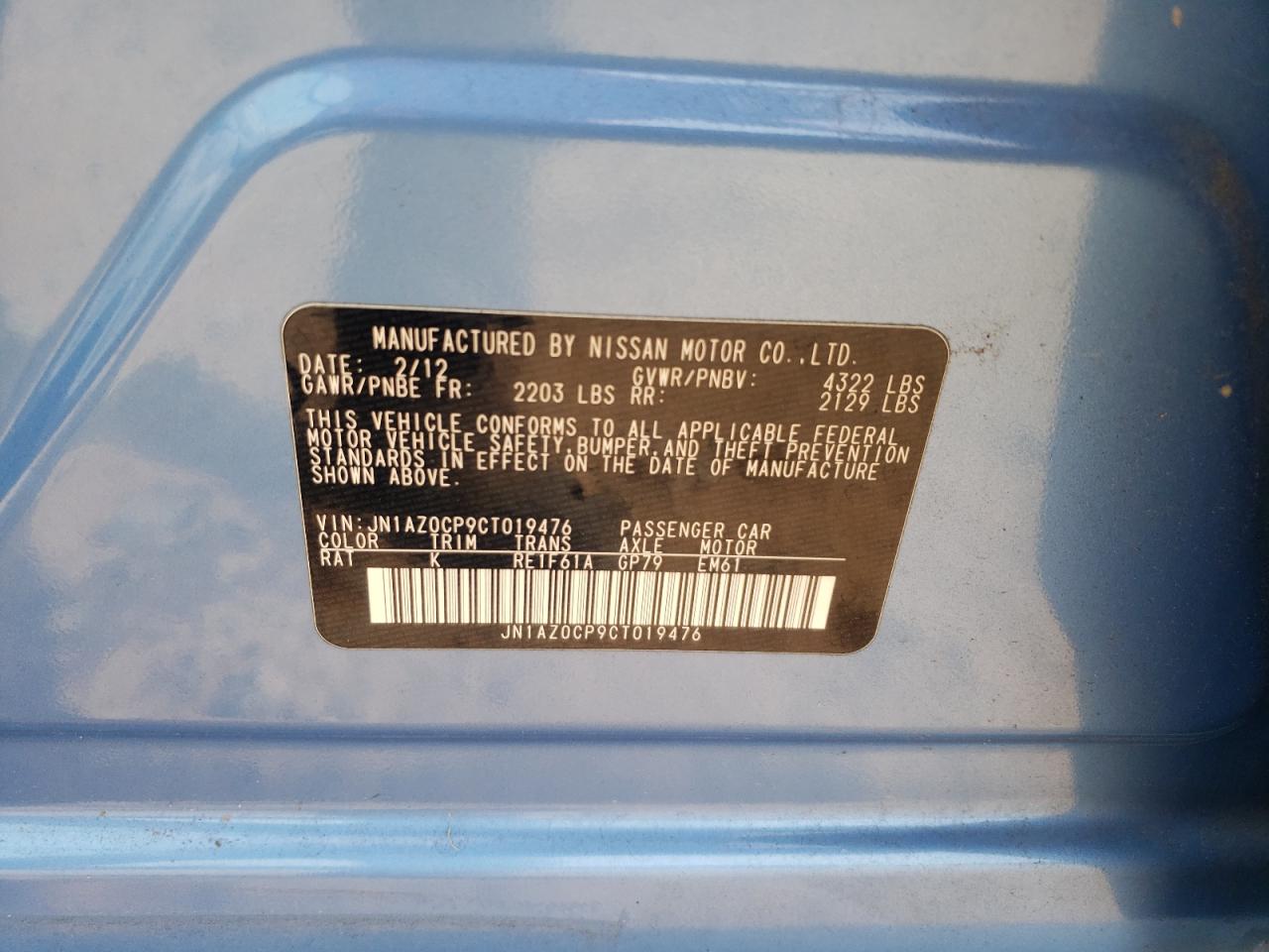 JN1AZ0CP9CT019476 2012 Nissan Leaf Sv