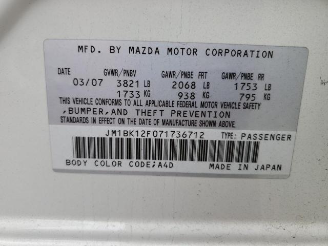 2007 Mazda 3 I VIN: JM1BK12F071736712 Lot: 54781054