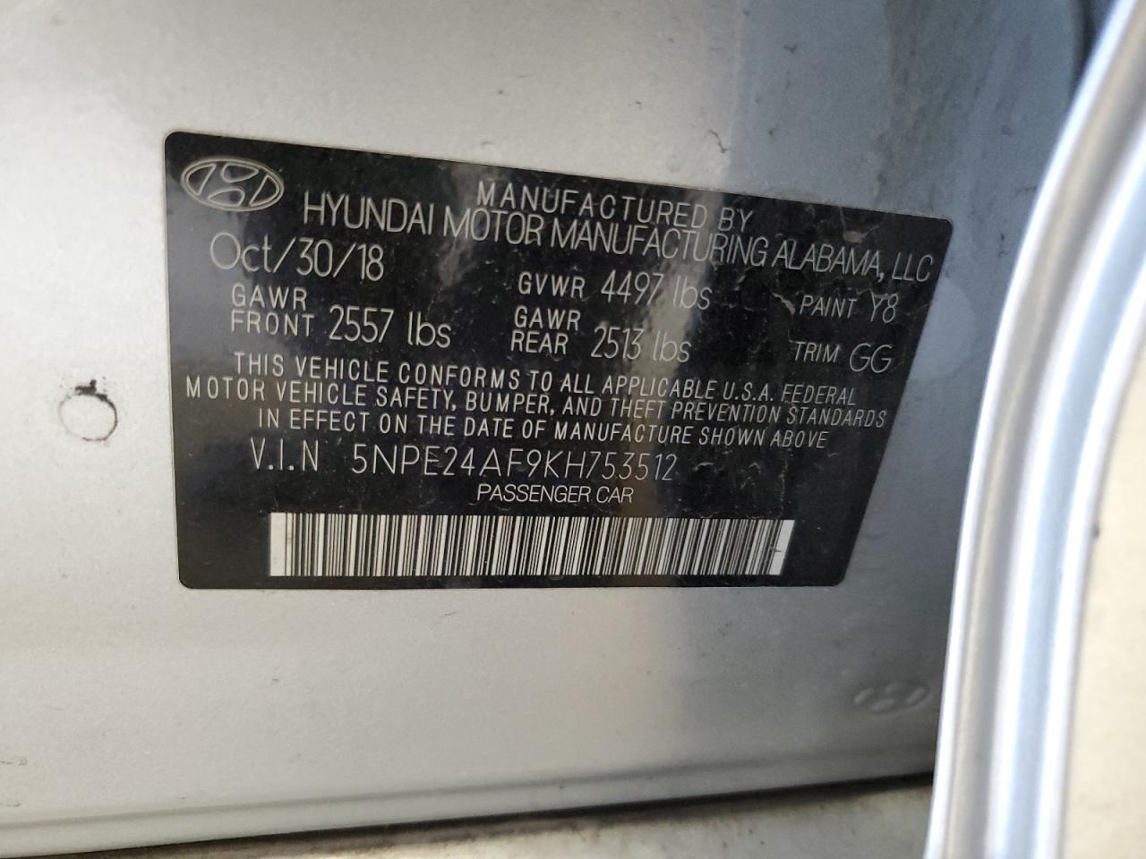 5NPE24AF9KH753512 2019 Hyundai Sonata Se