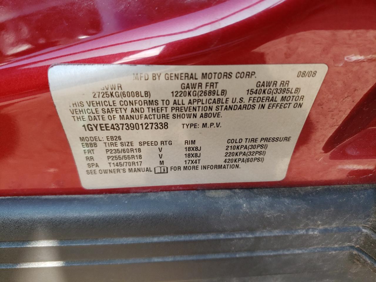 1GYEE437390127338 2009 Cadillac Srx