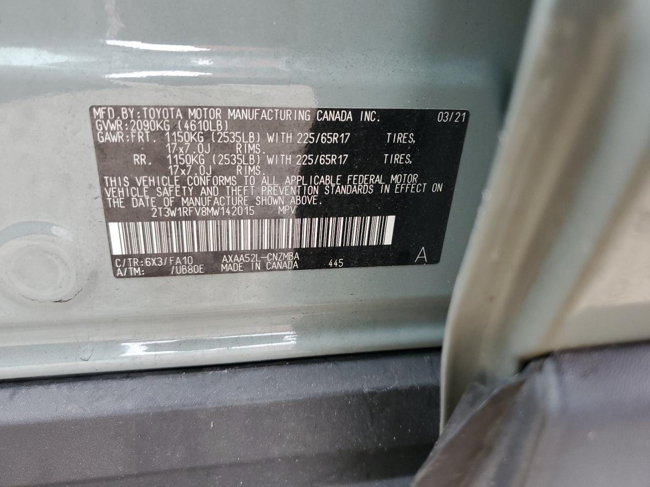 2T3W1RFV8MW142015 2021 Toyota Rav4 Xle