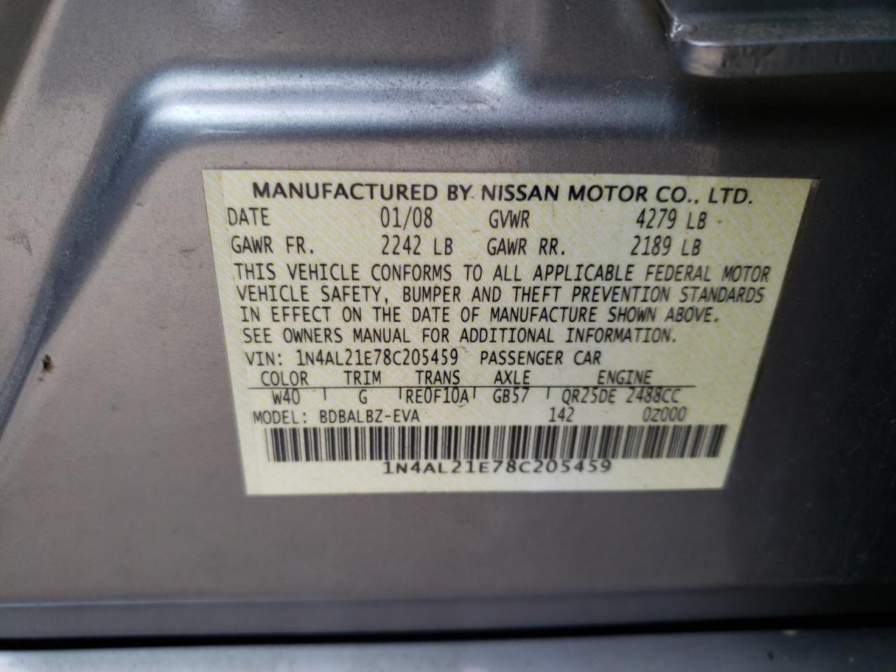 1N4AL21E78C205459 2008 Nissan Altima 2.5