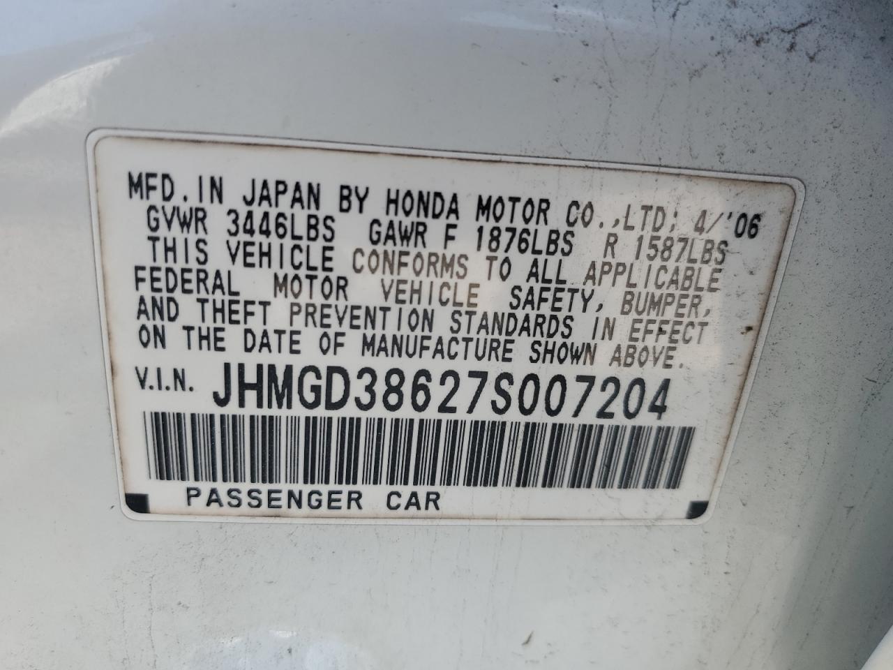 JHMGD38627S007204 2007 Honda Fit S