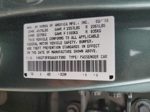 2010 Honda Accord Exl VIN: 1HGCP3F83AA017380 Lot: 54422614