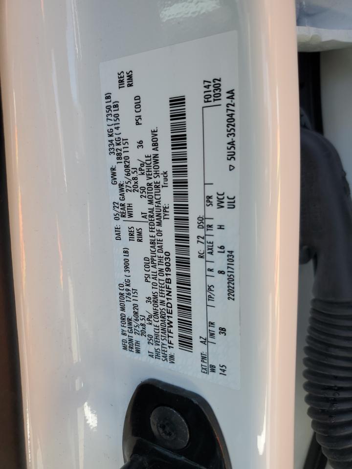 1FTFW1ED1NFB19030 2022 Ford F150 Supercrew