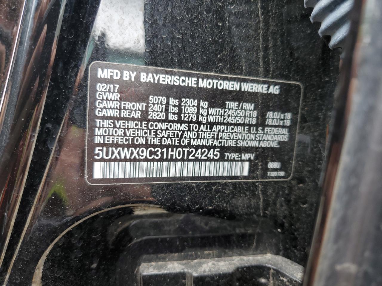 5UXWX9C31H0T24245 2017 BMW X3 xDrive28I