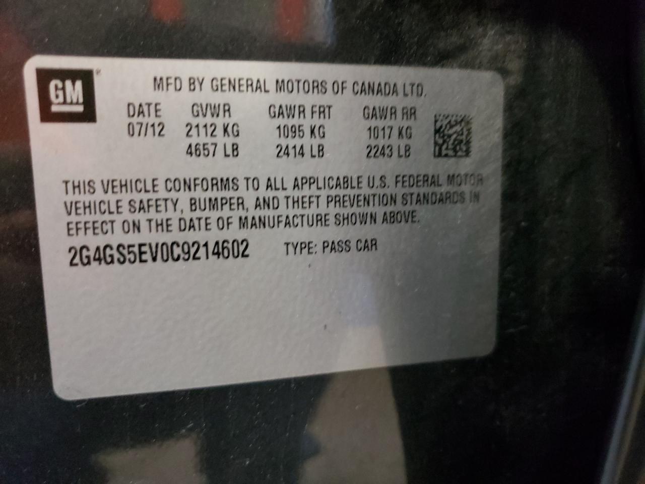 2G4GS5EV0C9214602 2012 Buick Regal Premium