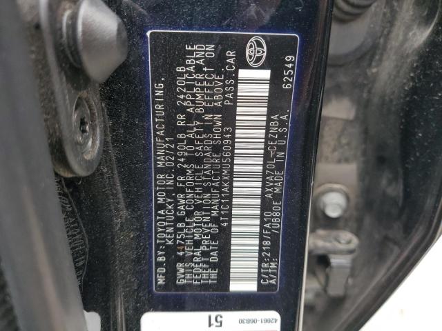 VIN 4T1C11AKXMU560943 2021 Toyota Camry, LE no.13