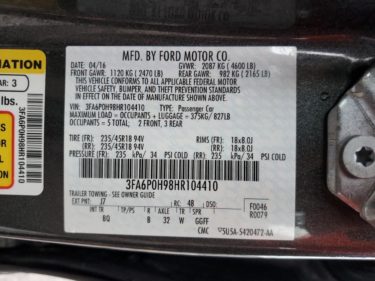 3FA6P0H98HR104410 2017 Ford Fusion Se