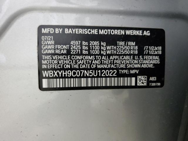 2022 BMW X2 Sdrive28I VIN: WBXYH9C07N5U12022 Lot: 57061664