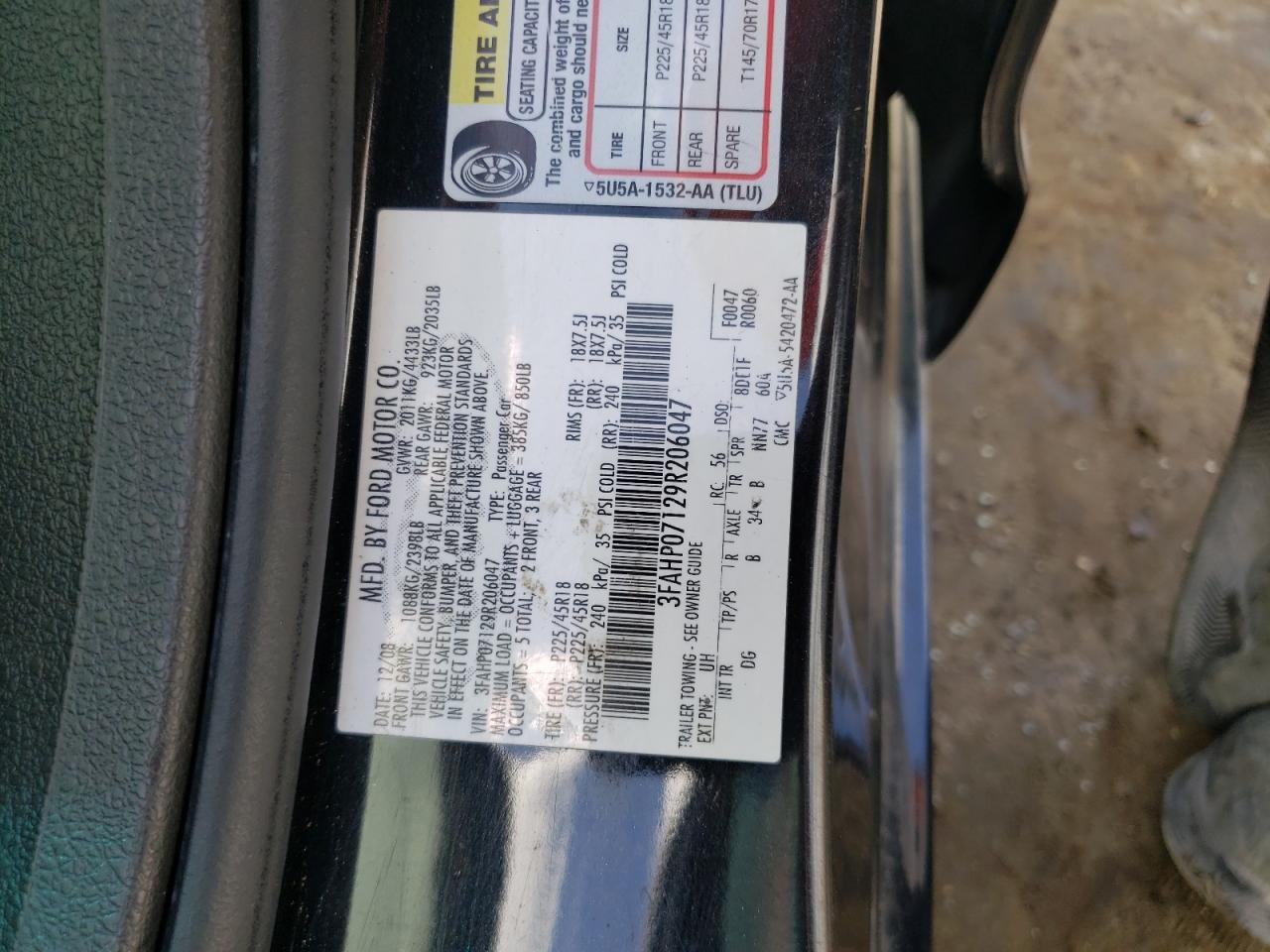 3FAHP07129R206047 2009 Ford Fusion Se