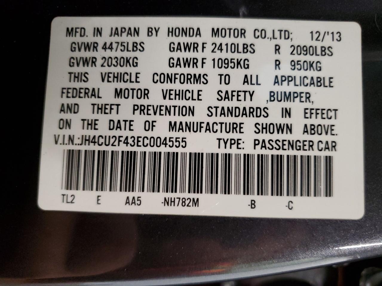 JH4CU2F43EC004555 2014 Acura Tsx