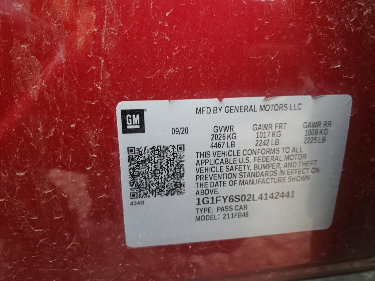 1G1FY6S02L4142441 2020 Chevrolet Bolt Ev Lt