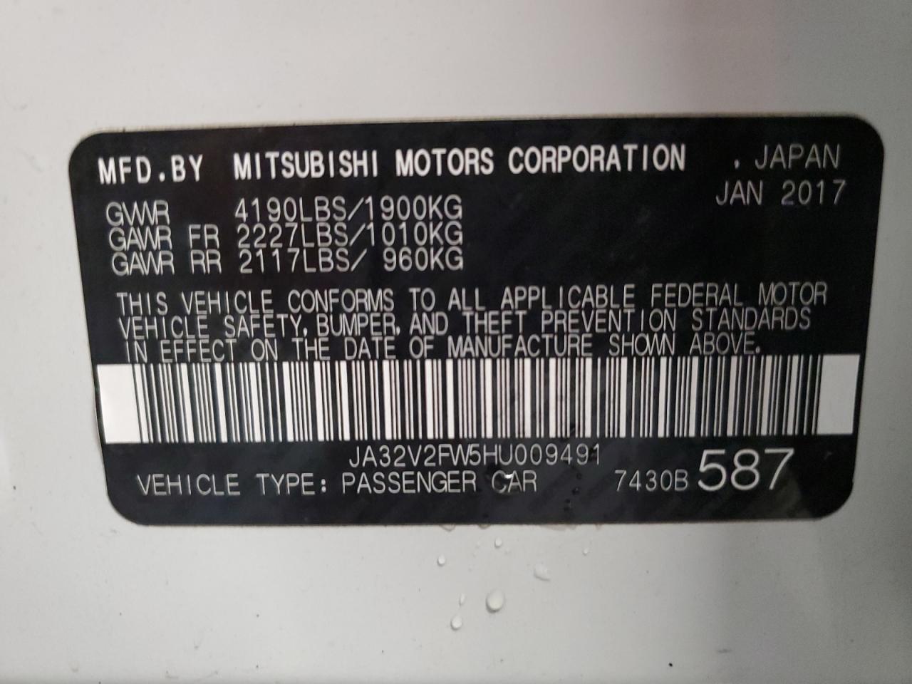 JA32V2FW5HU009491 2017 Mitsubishi Lancer Es