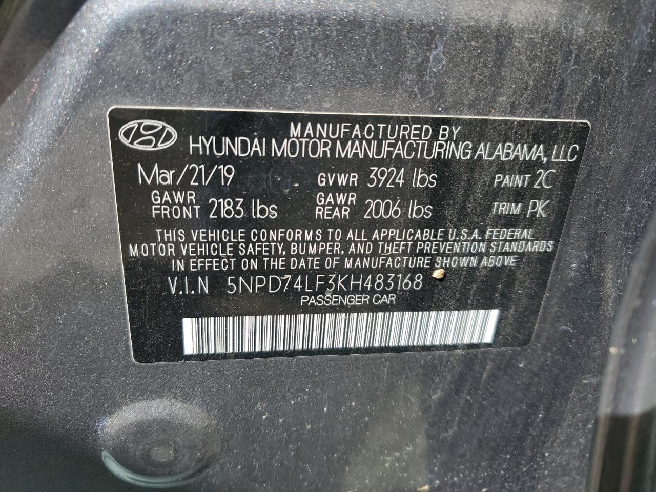 5NPD74LF3KH483168 2019 Hyundai Elantra Se