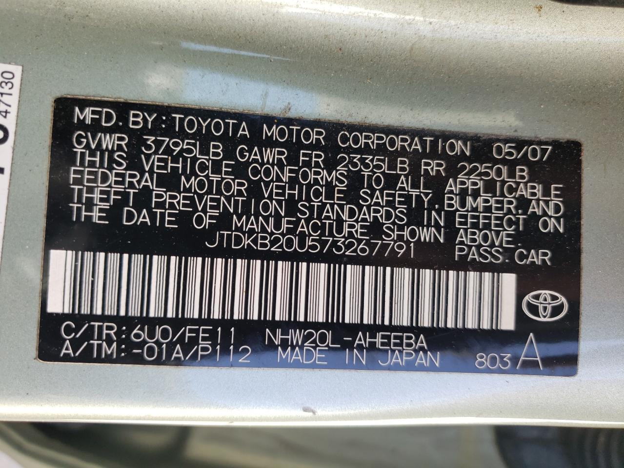 JTDKB20U573267791 2007 Toyota Prius