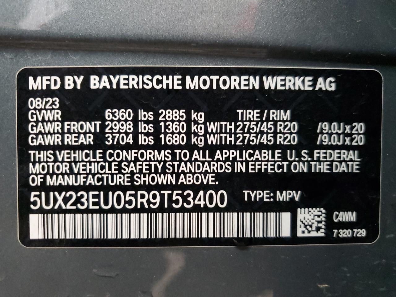 5UX23EU05R9T53400 2024 BMW X5 xDrive40I