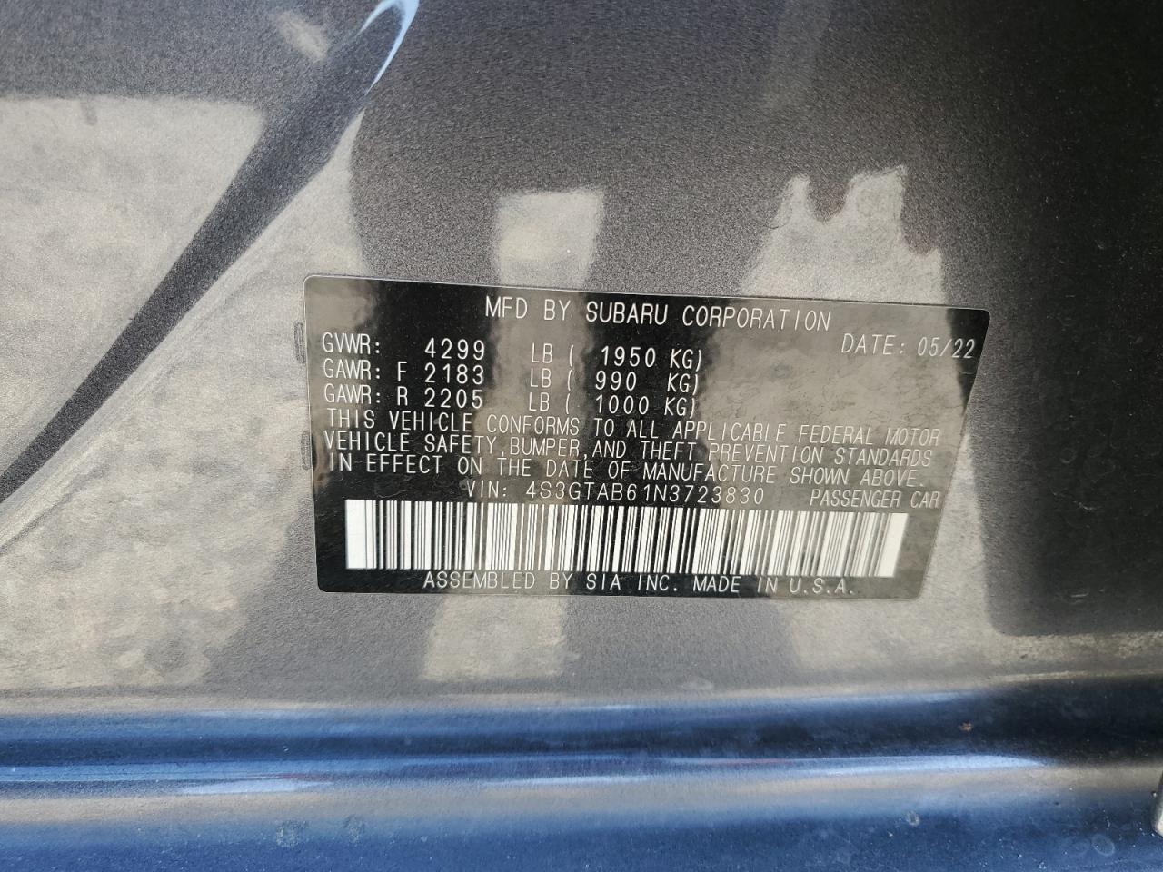 4S3GTAB61N3723830 2022 Subaru Impreza