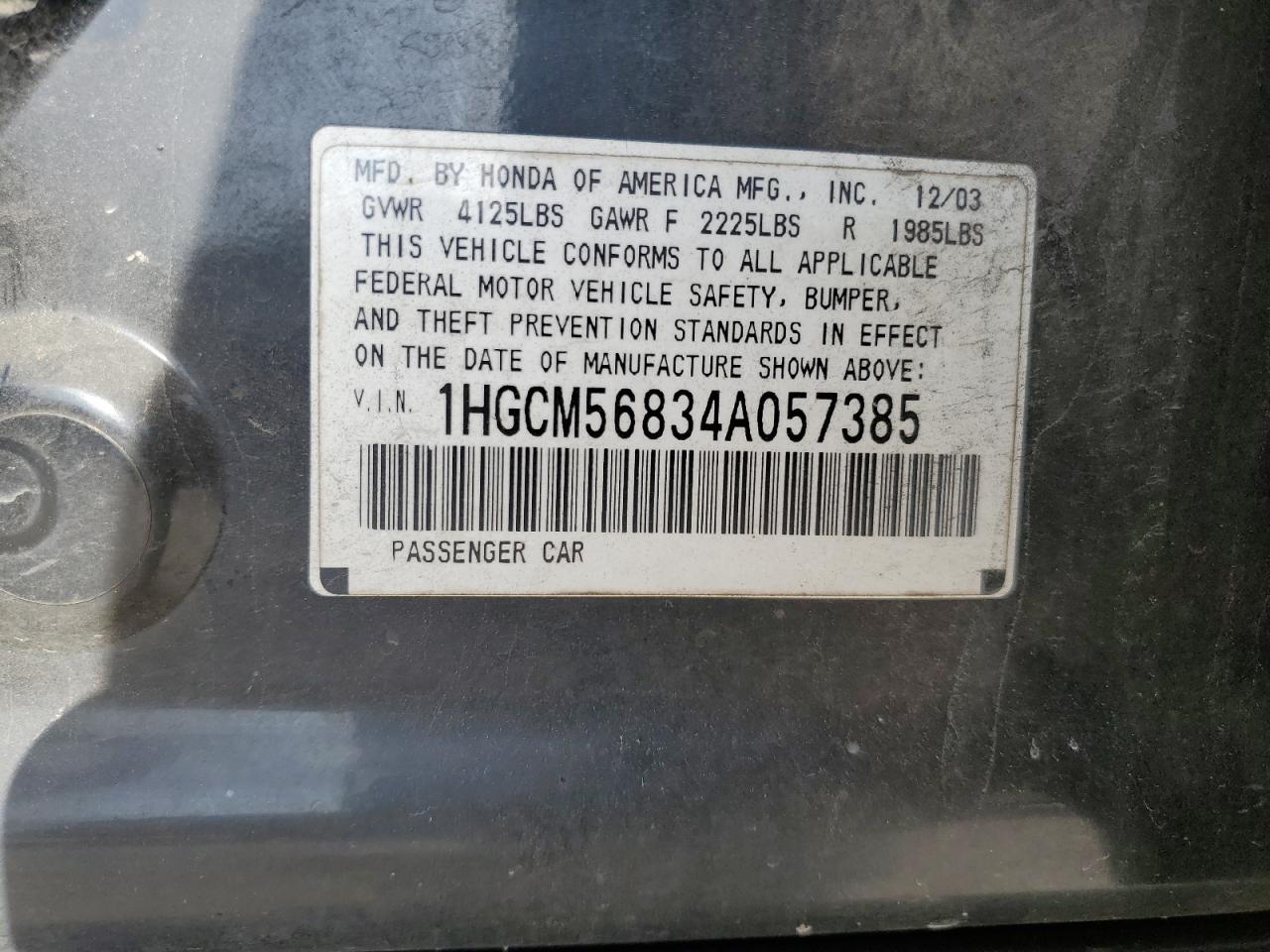 1HGCM56834A057385 2004 Honda Accord Ex