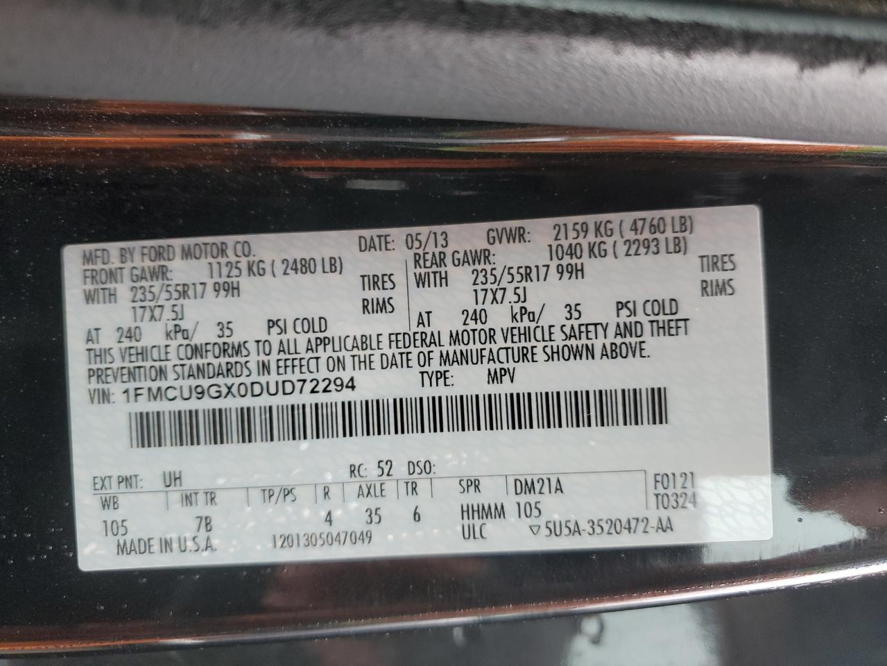 1FMCU9GX0DUD72294 2013 Ford Escape Se