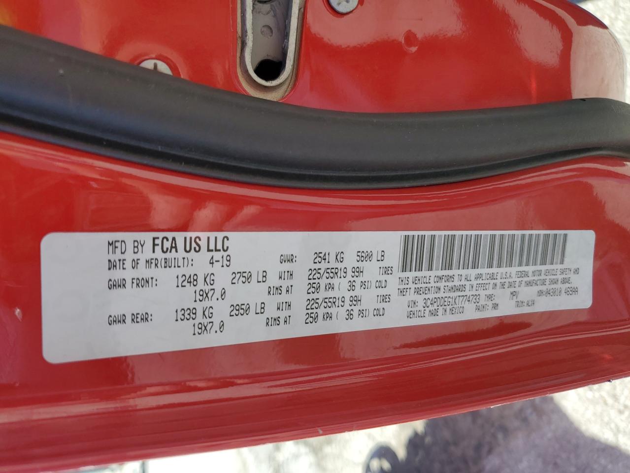 3C4PDDEG1KT774733 2019 Dodge Journey Gt