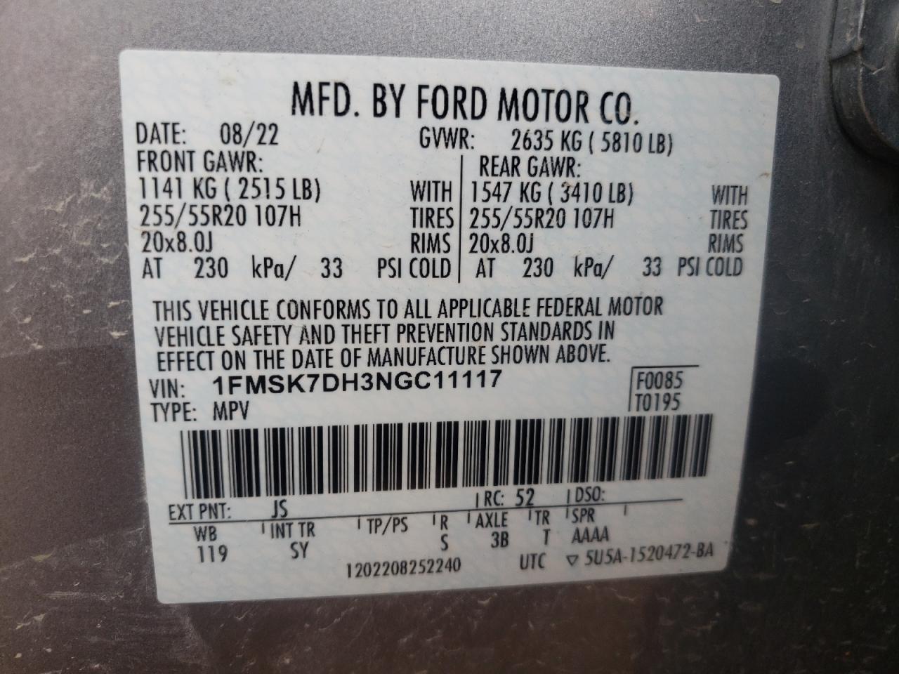 1FMSK7DH3NGC11117 2022 Ford Explorer Xlt