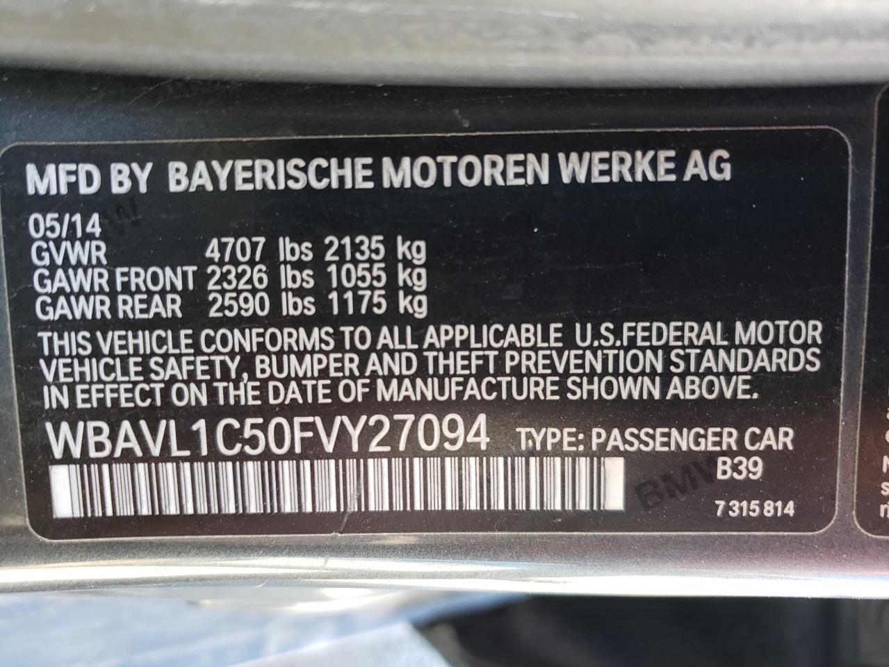 WBAVL1C50FVY27094 2015 BMW X1 xDrive28I