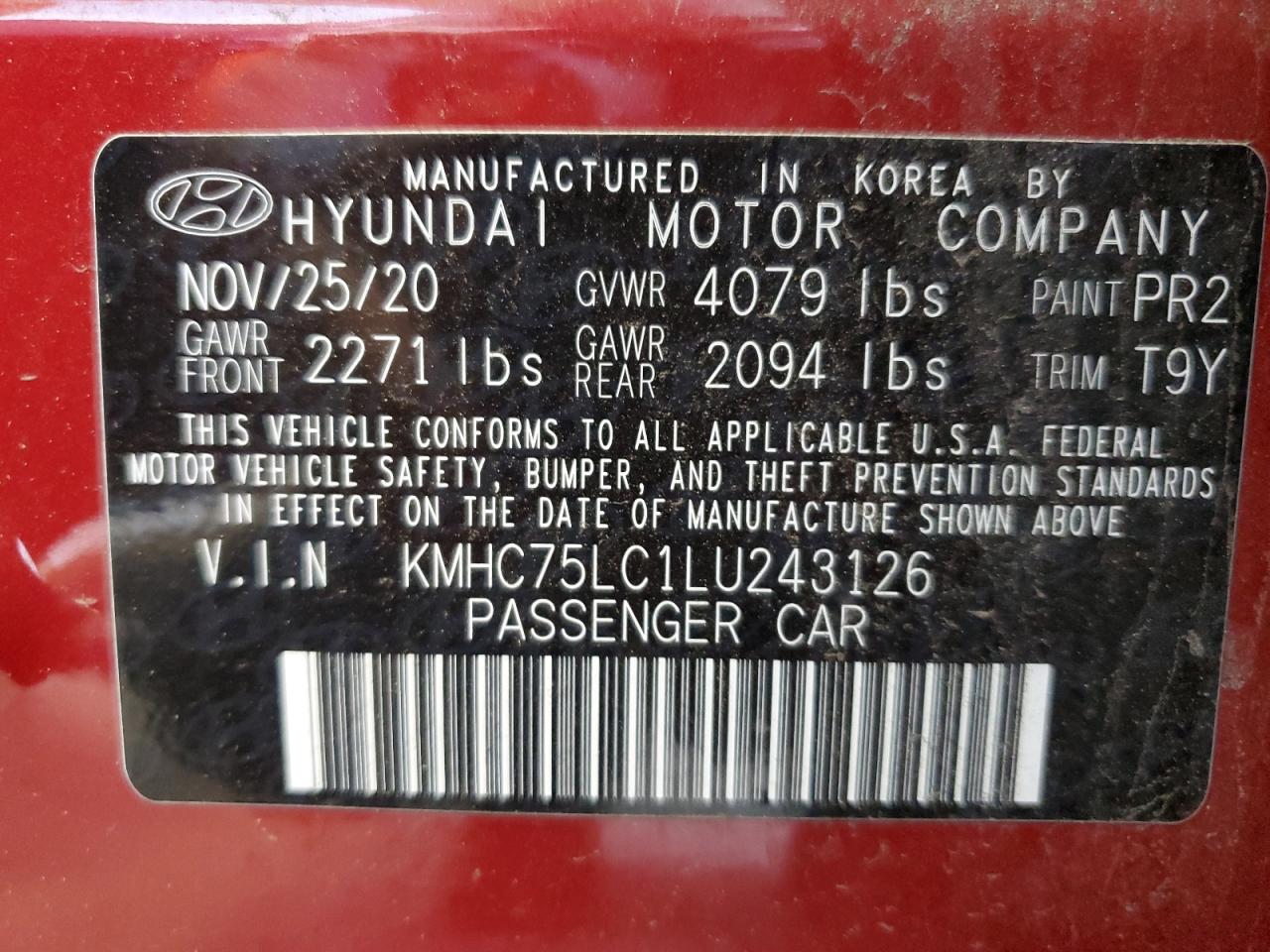 KMHC75LC1LU243126 2020 Hyundai Ioniq Se