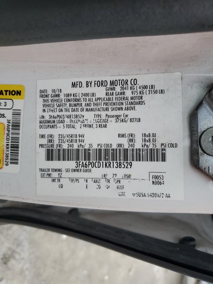 3FA6P0CD1KR138529 2019 Ford Fusion Sel