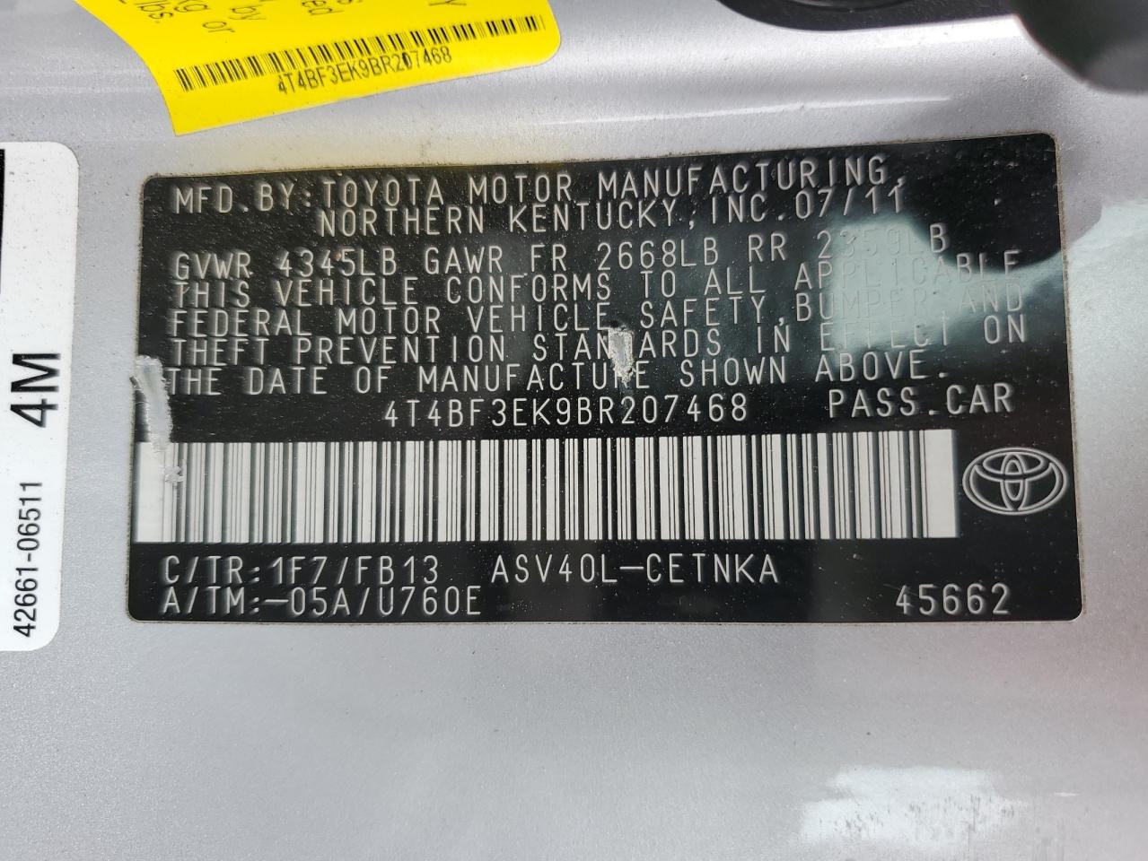 4T4BF3EK9BR207468 2011 Toyota Camry Base