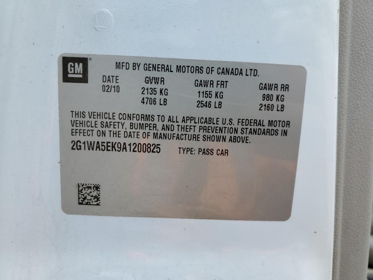 2G1WA5EK9A1200825 2010 Chevrolet Impala Ls