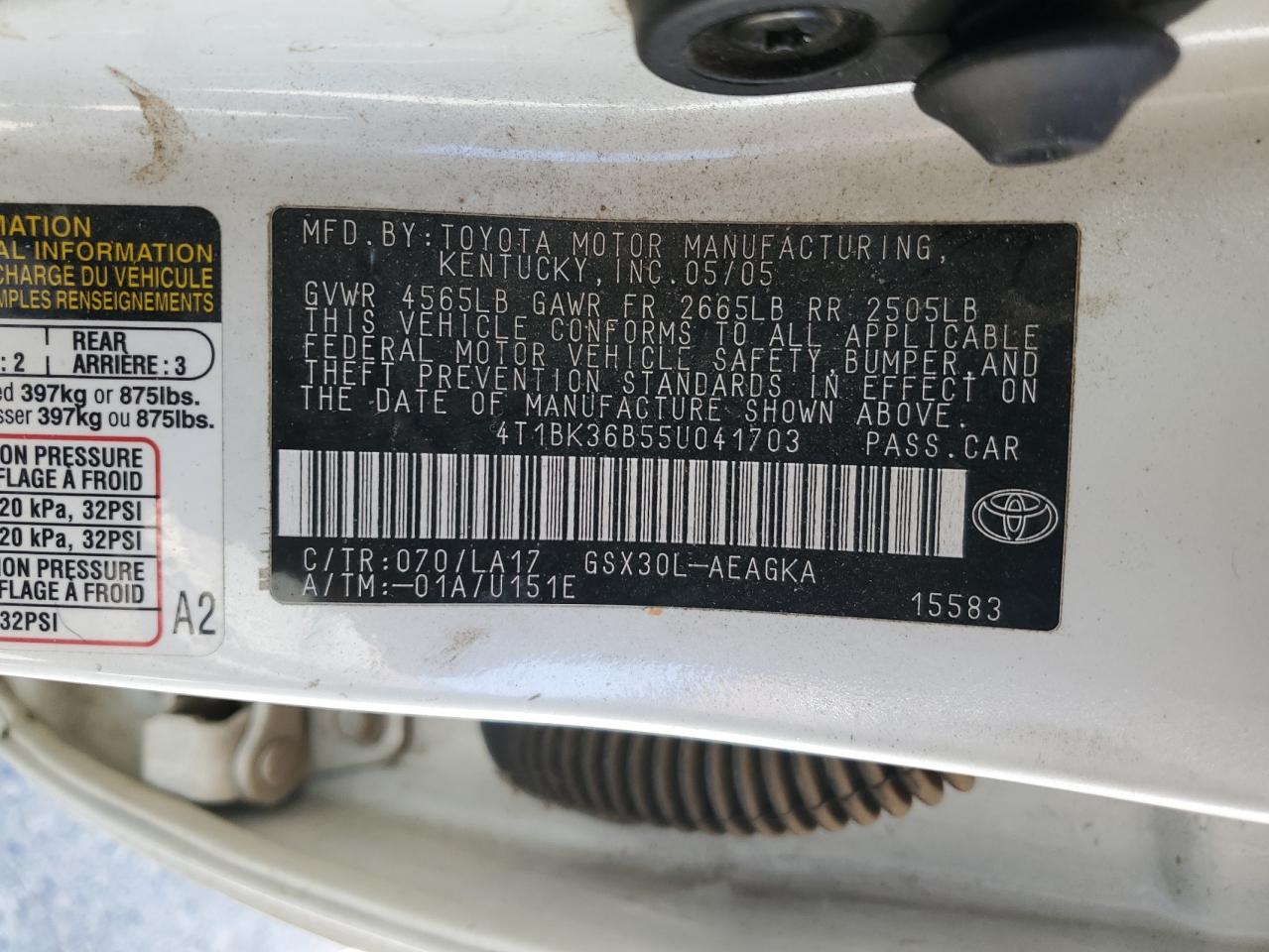 4T1BK36B55U041703 2005 Toyota Avalon Xl