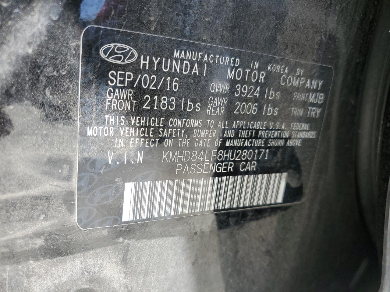 KMHD84LF8HU280171 2017 Hyundai Elantra Se