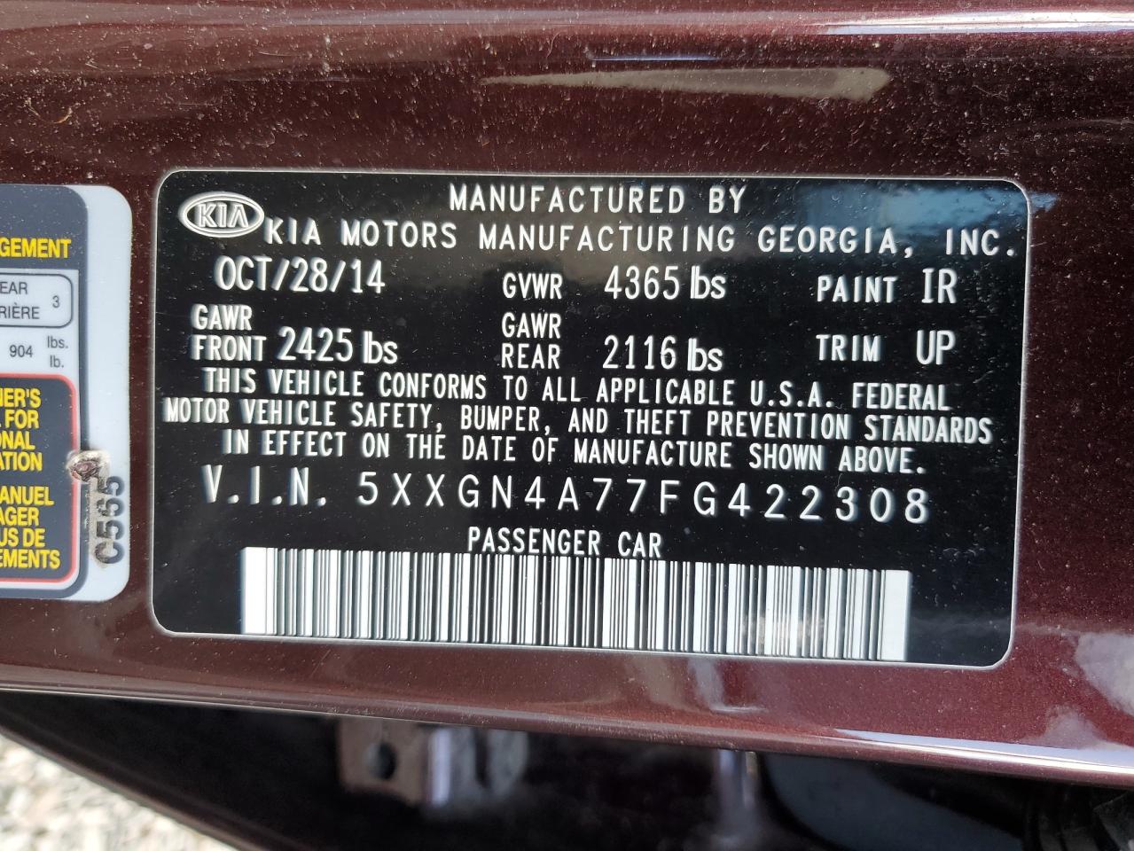 2015 Kia Optima Ex vin: 5XXGN4A77FG422308