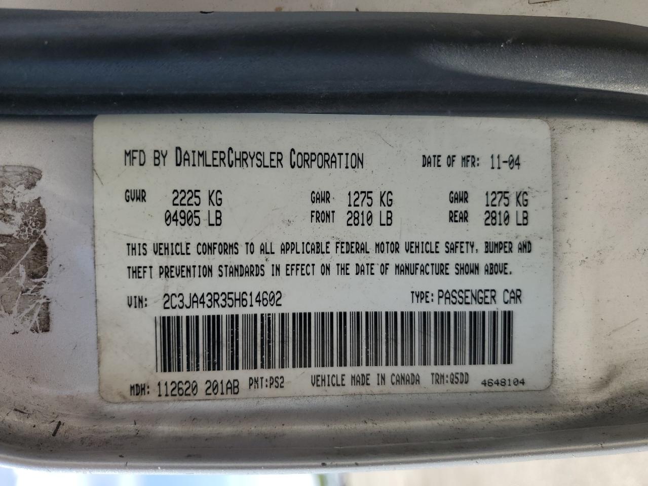 2C3JA43R35H614602 2005 Chrysler 300