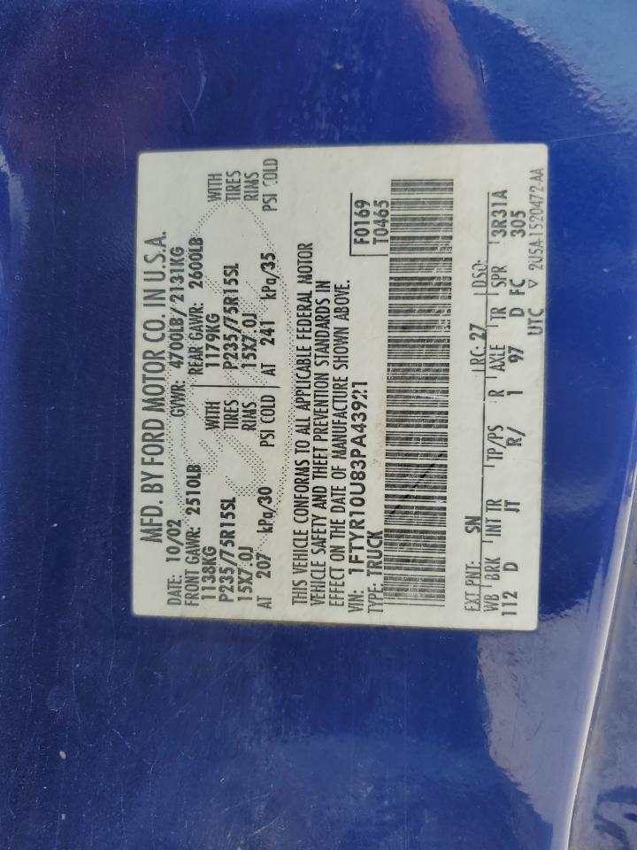 1FTYR10U83PA43921 2003 Ford Ranger