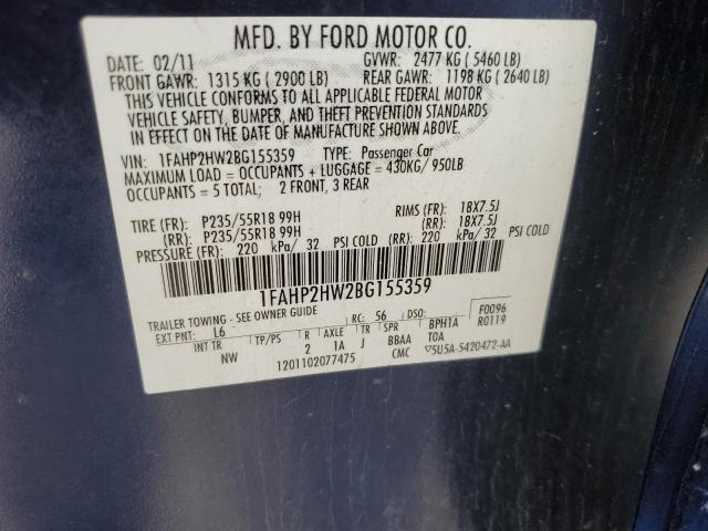 2011 Ford Taurus Sel VIN: 1FAHP2HW2BG155359 Lot: 53254104