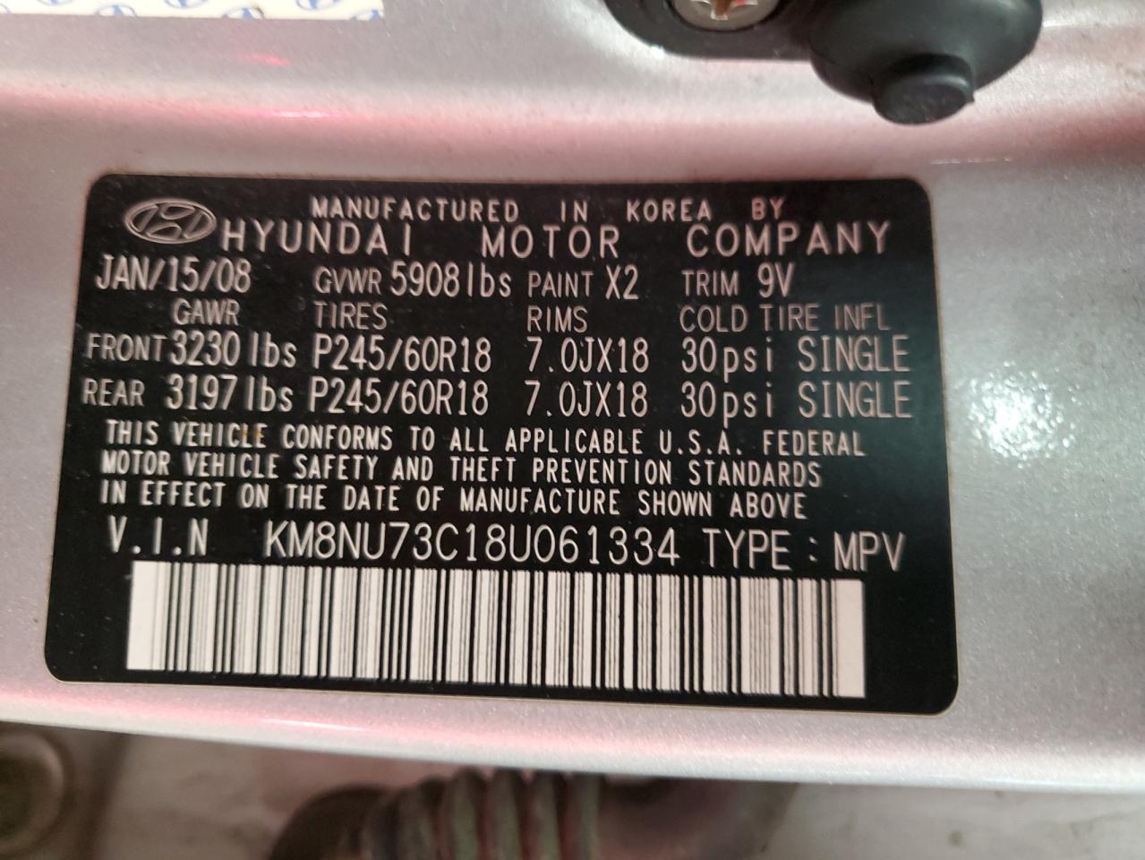 KM8NU73C18U061334 2008 Hyundai Veracruz Gls