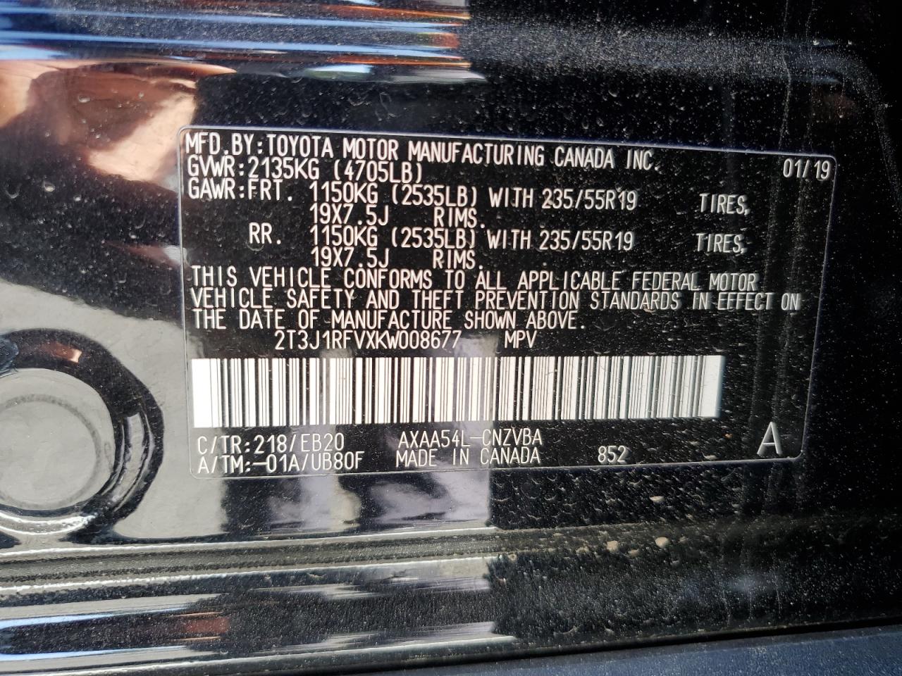 2T3J1RFVXKW008677 2019 Toyota Rav4 Adventure