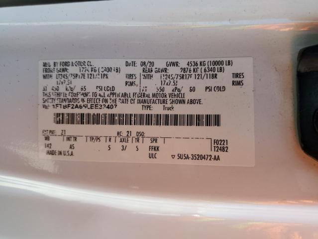 2020 Ford F250 Super Duty VIN: 1FTBF2A65LEE33407 Lot: 54797374