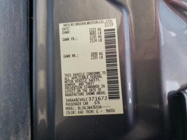 2020 Nissan Maxima Sv VIN: 1N4AA6CVXLC371672 Lot: 56119234