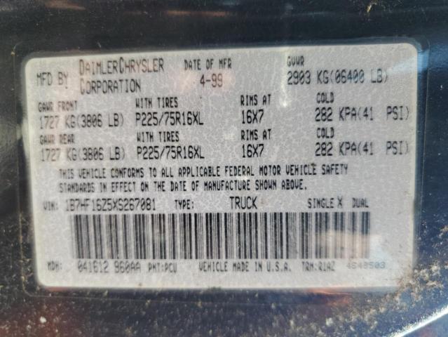 1999 Dodge Ram 1500 VIN: 1B7HF16Z5XS267081 Lot: 55345884