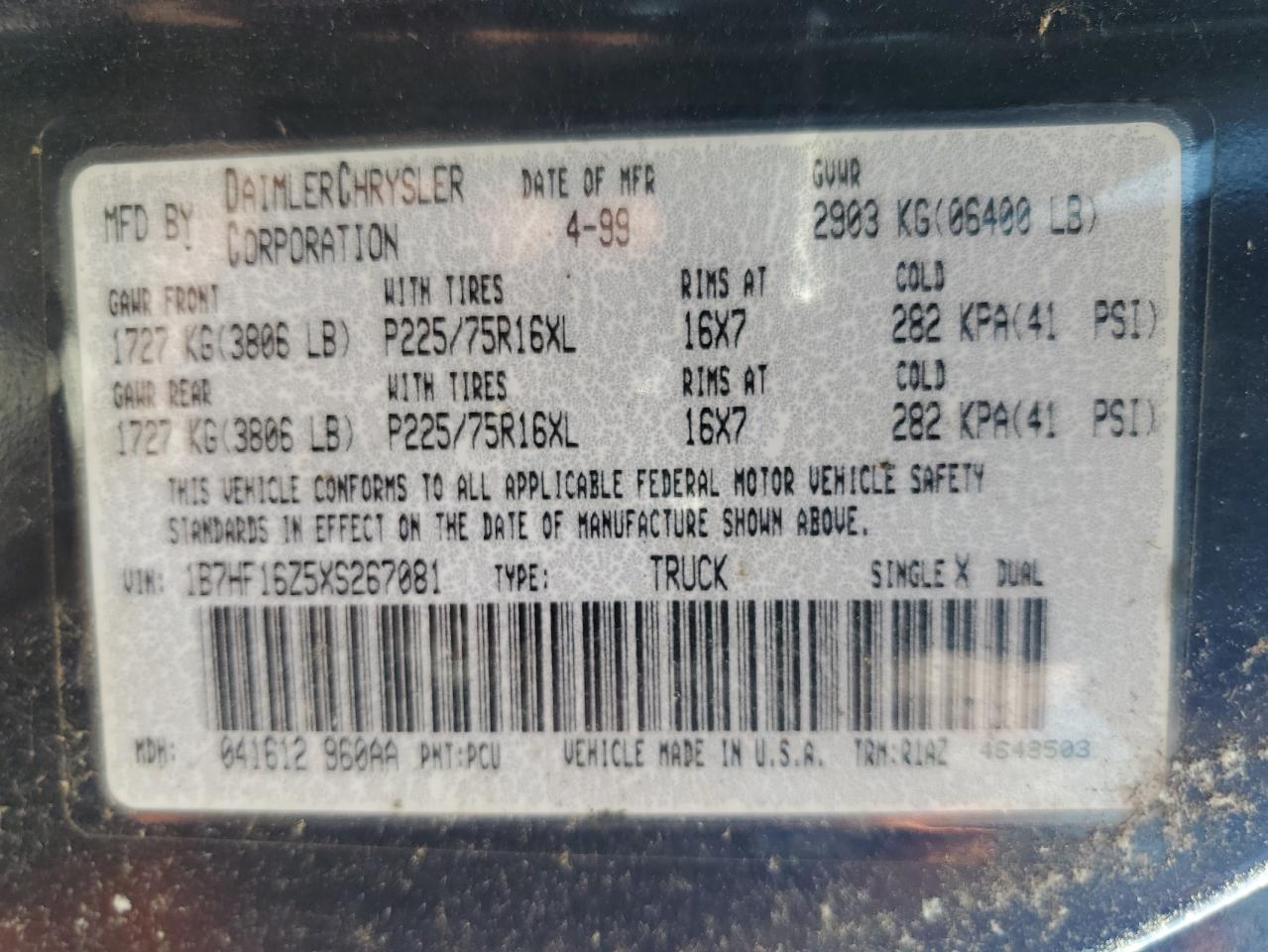 1B7HF16Z5XS267081 1999 Dodge Ram 1500